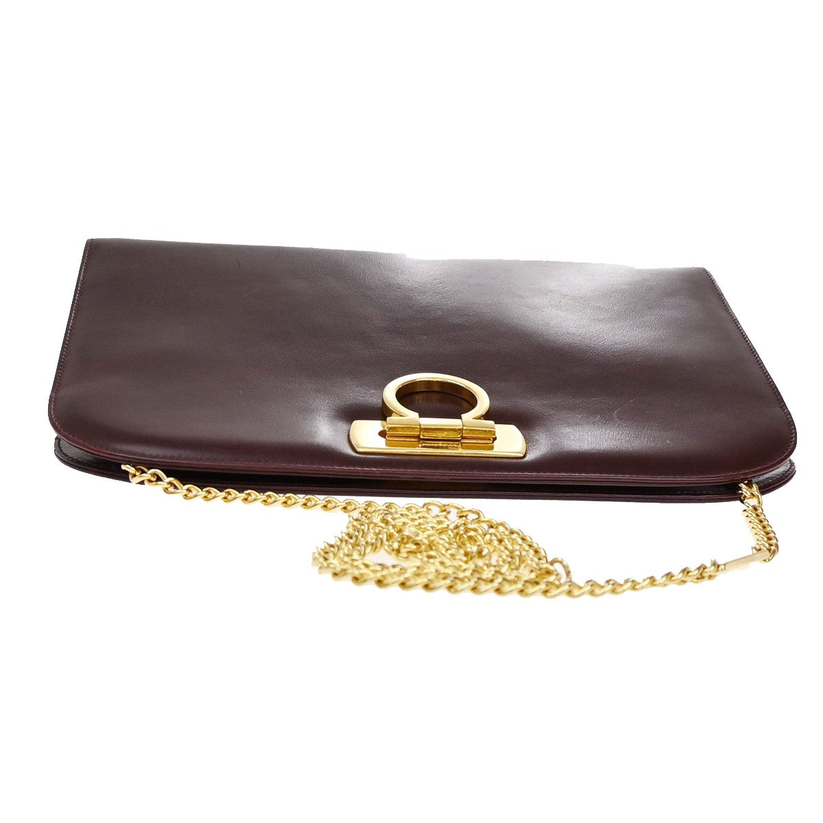 SALVATORE FERRAGAMO Gancini 2Way Chain Shoulder Clutch Bag Leather BY 39YH487