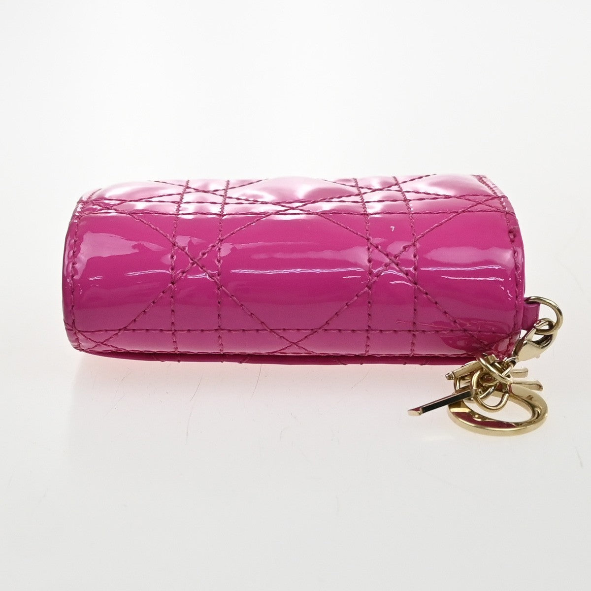 CHRISTIAN DIOR Lotus Cannage Compact Trifold Wallet Patent Leather Pink 30YJ112
