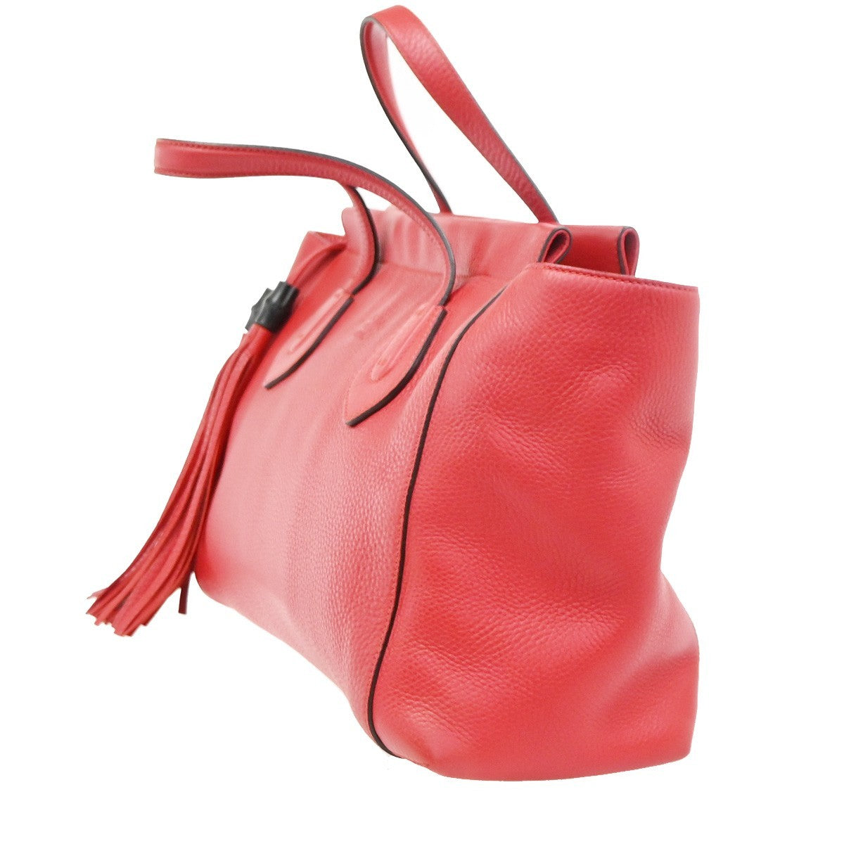 GUCCI Logo Lady Tassel Shoulder Hand Tote Bag Leather Red GHW Italy 79YH903
