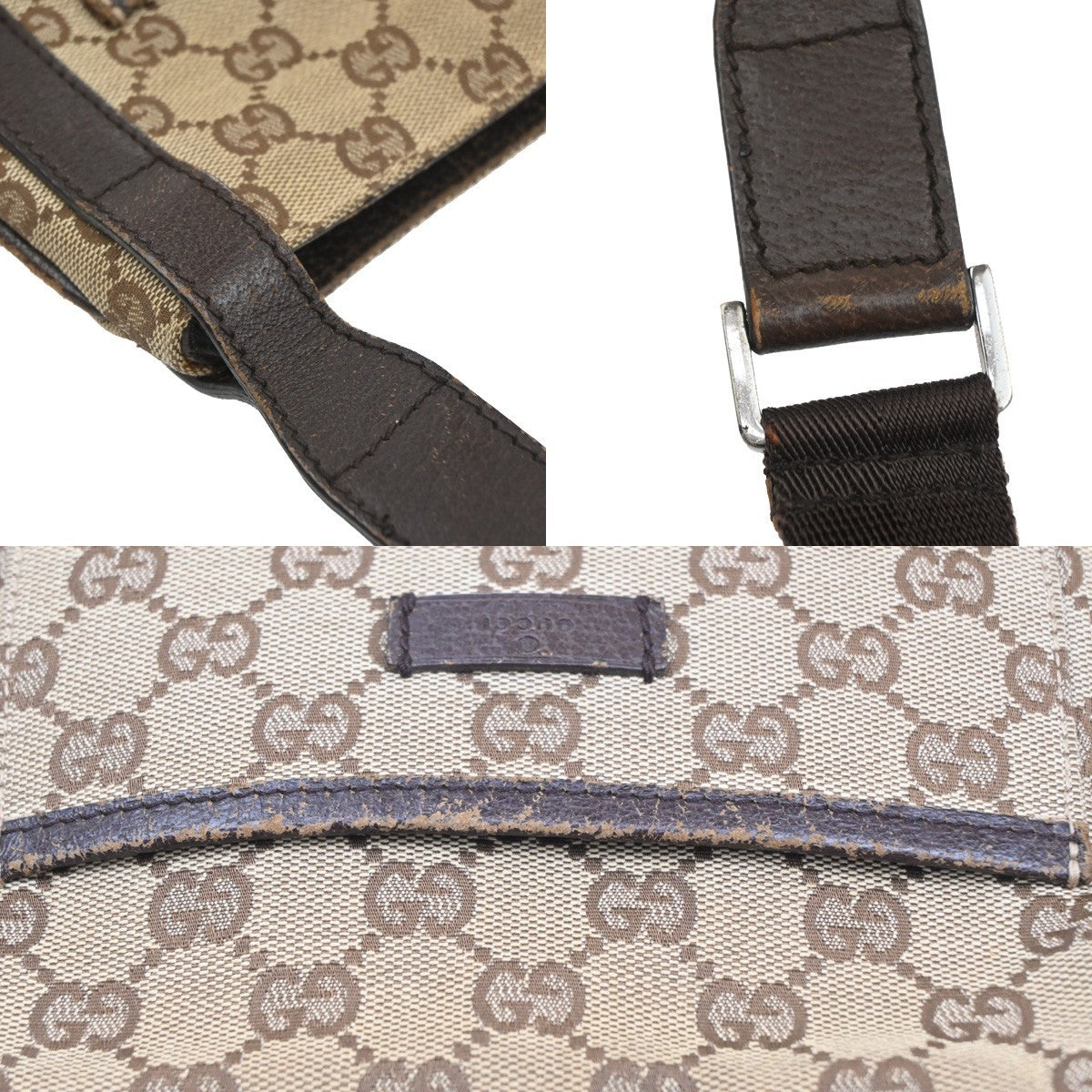 GUCCI GG Pattern Crossbody Messenger Bag Canvas Leather Beige Brown 67SA108