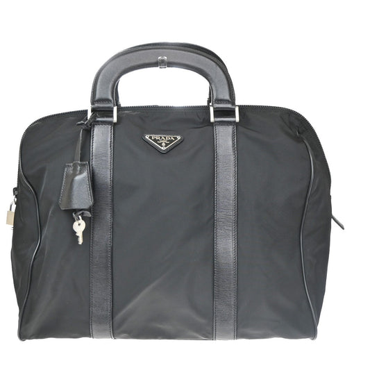 PRADA MILANO Logo Tessuto Hand Bag Nylon Leather Black SHW  61CB060