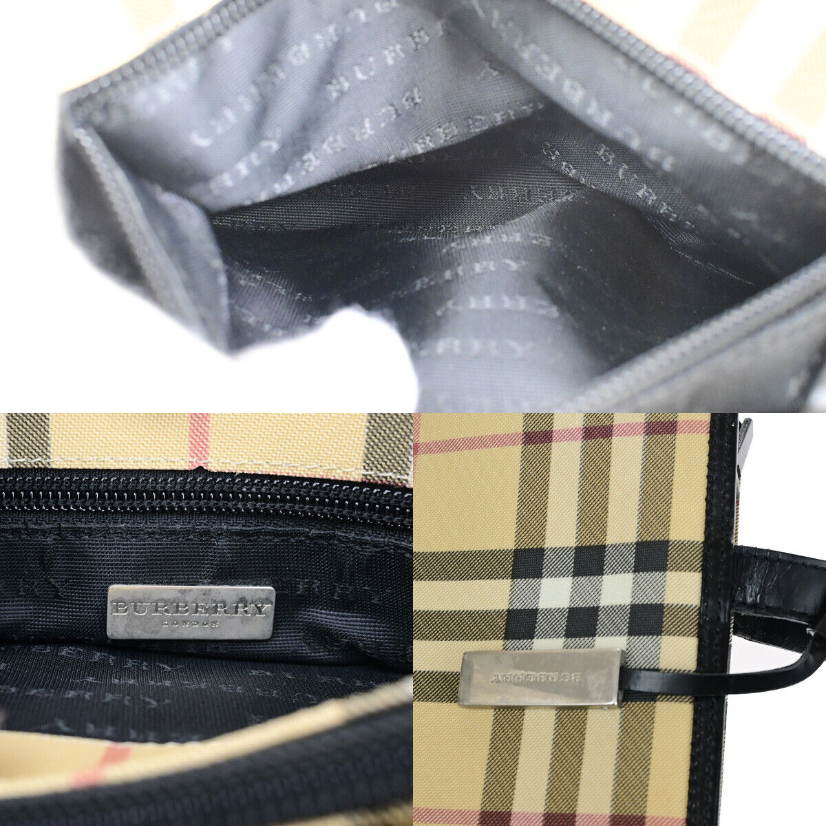 BURBERRY Logo Hand Shoulder Bag Nova Check Leather Black Beige SHW Italy 69SJ215