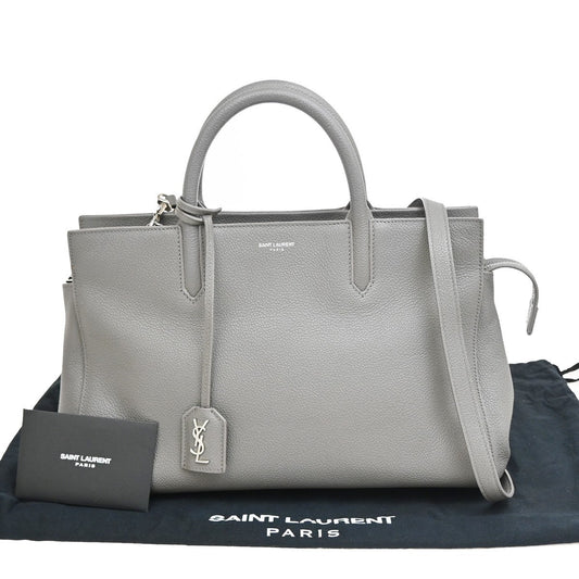 SAINT LAURENT Cabas Rive Gauche 2Way Shoulder Hand Bag Leather Gray 19KA640