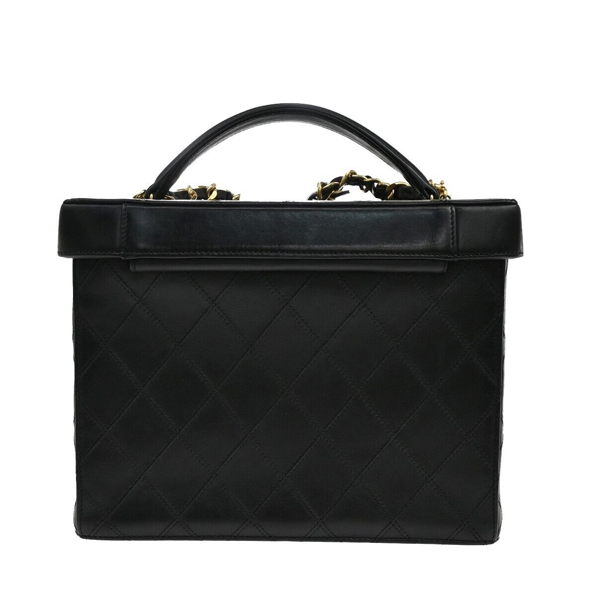 CHANEL CC Logo Bicolore 2Way Vanity Shoulder Hand Bag Leather Black GHW 653RF235