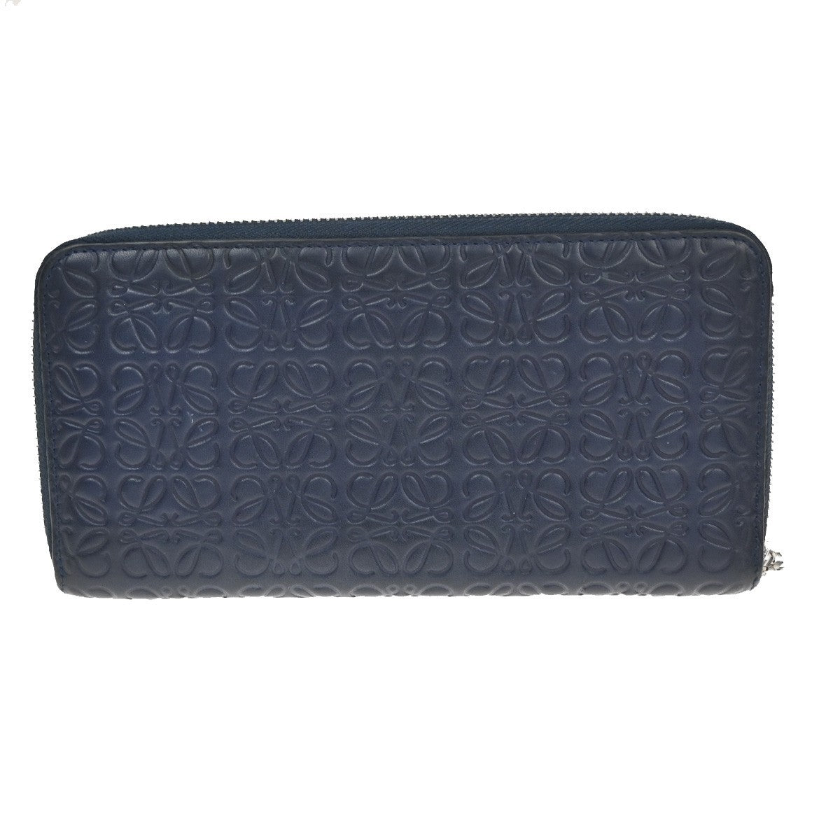 LOEWE Logo Anagram Repeat Long Zipper Wallet Embossed Leather Blue Navy 61KD063