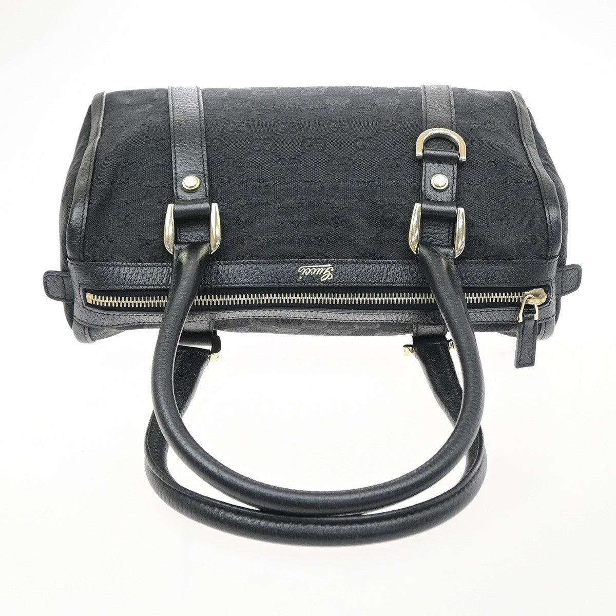 GUCCI Logo GG Pattern Abbey Shoulder Hand Bag Canvas Leather Black Italy 85SA159