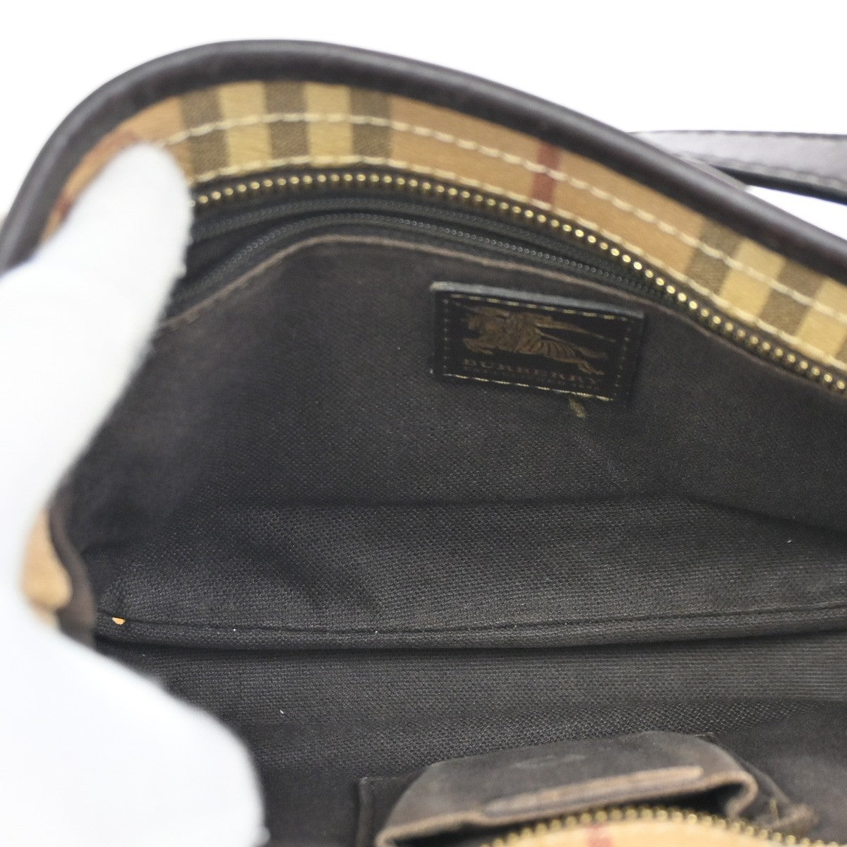 BURBERRY Logo Nova Check Shoulder Bag PVC Leather Beige Black GHW Italy 32DA066