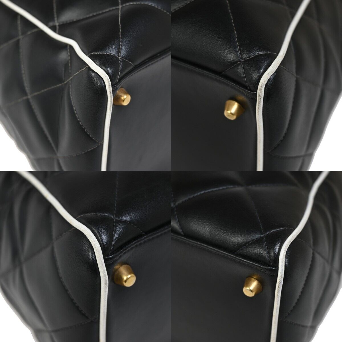 CHANEL CC Logo Matelasse Travel Hand Bag  Leather Black White GHW 847RF134