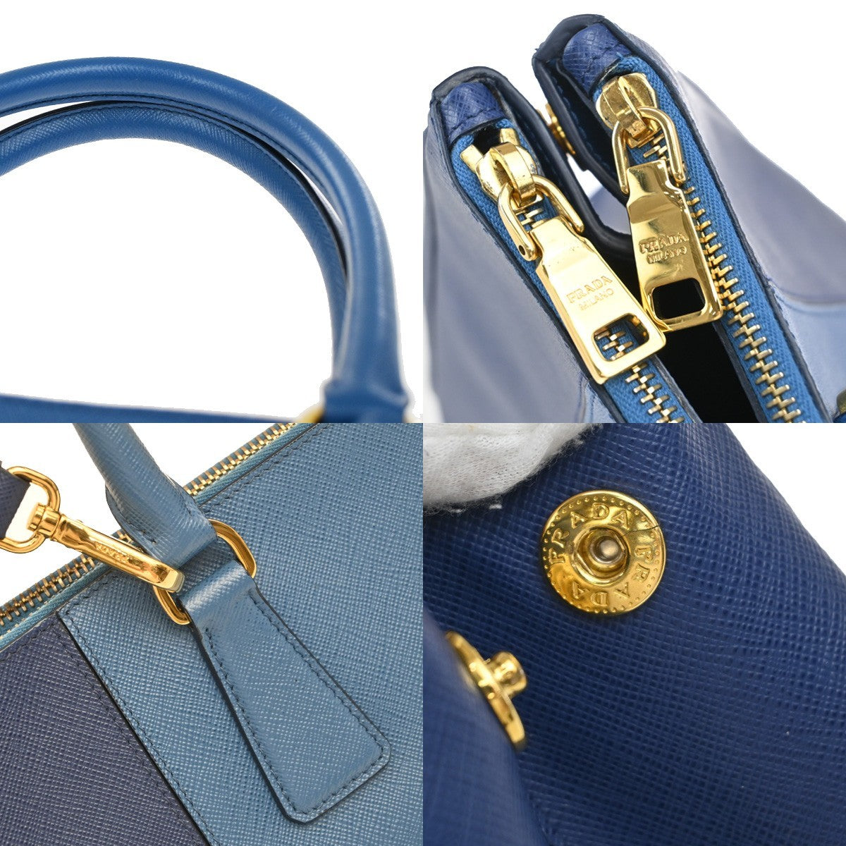 PRADA MILANO Logo 2Way Shoulder Hand Bag Saffiano Leather Blue GHW Italy 91EG070