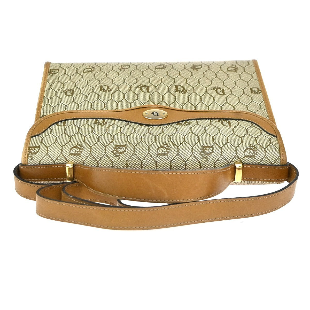 CHRISTIAN DIOR Honeycomb 2Way Shoulder Hand Bag PVC Leather GHW Beige BN 30RL870