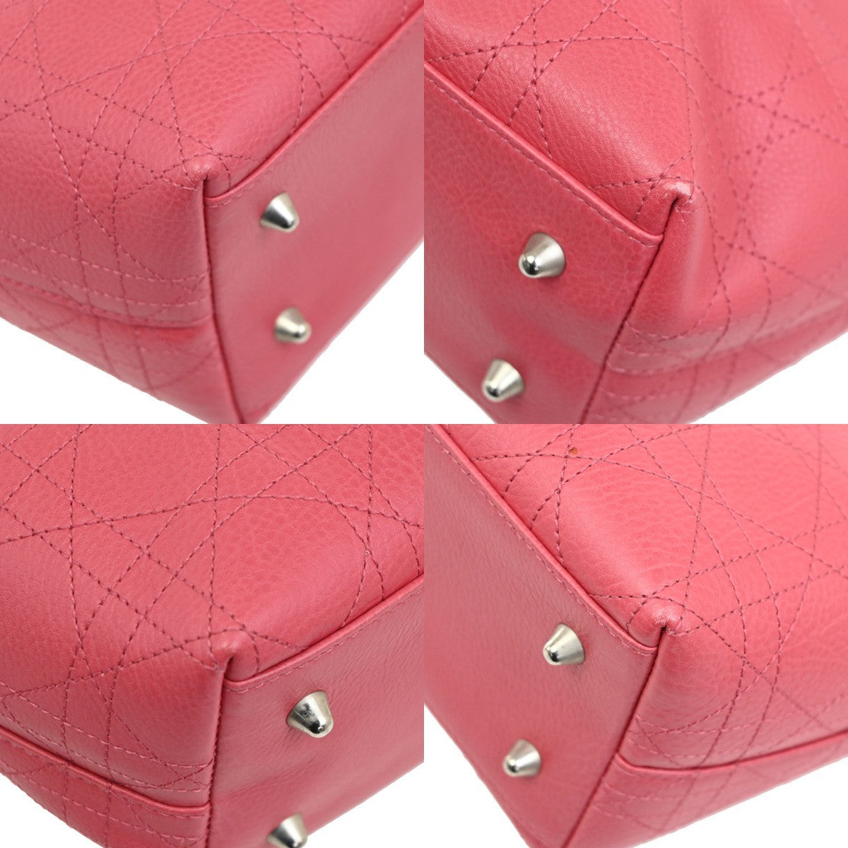 CHRISTIAN DIOR Lady Cannage Shoulder Tote Bag Leather Pink SHW 75TA300