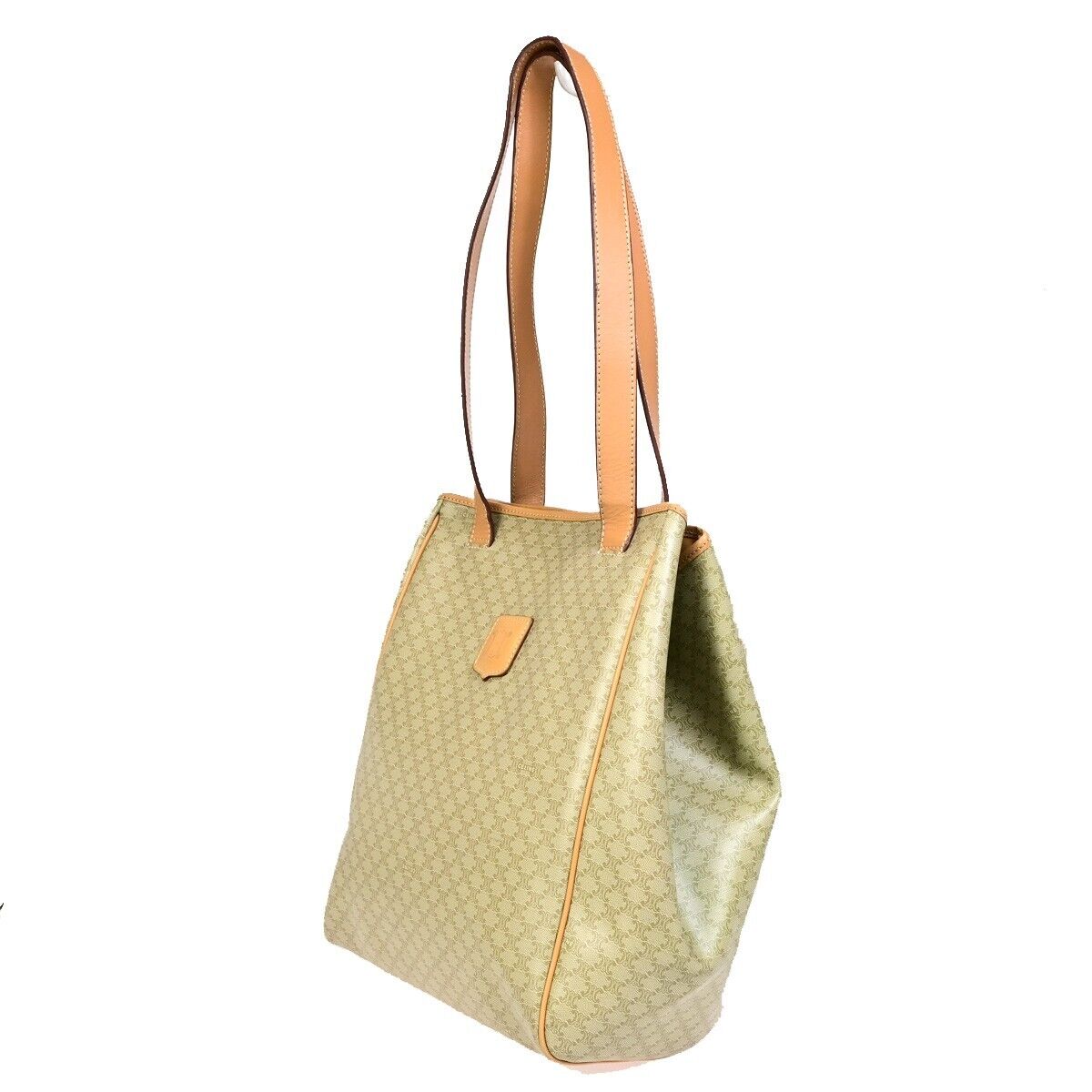 CELINE Logo Macadam Pattern Shoulder Tote Bag PVC Leather Beige Gold 33EB541