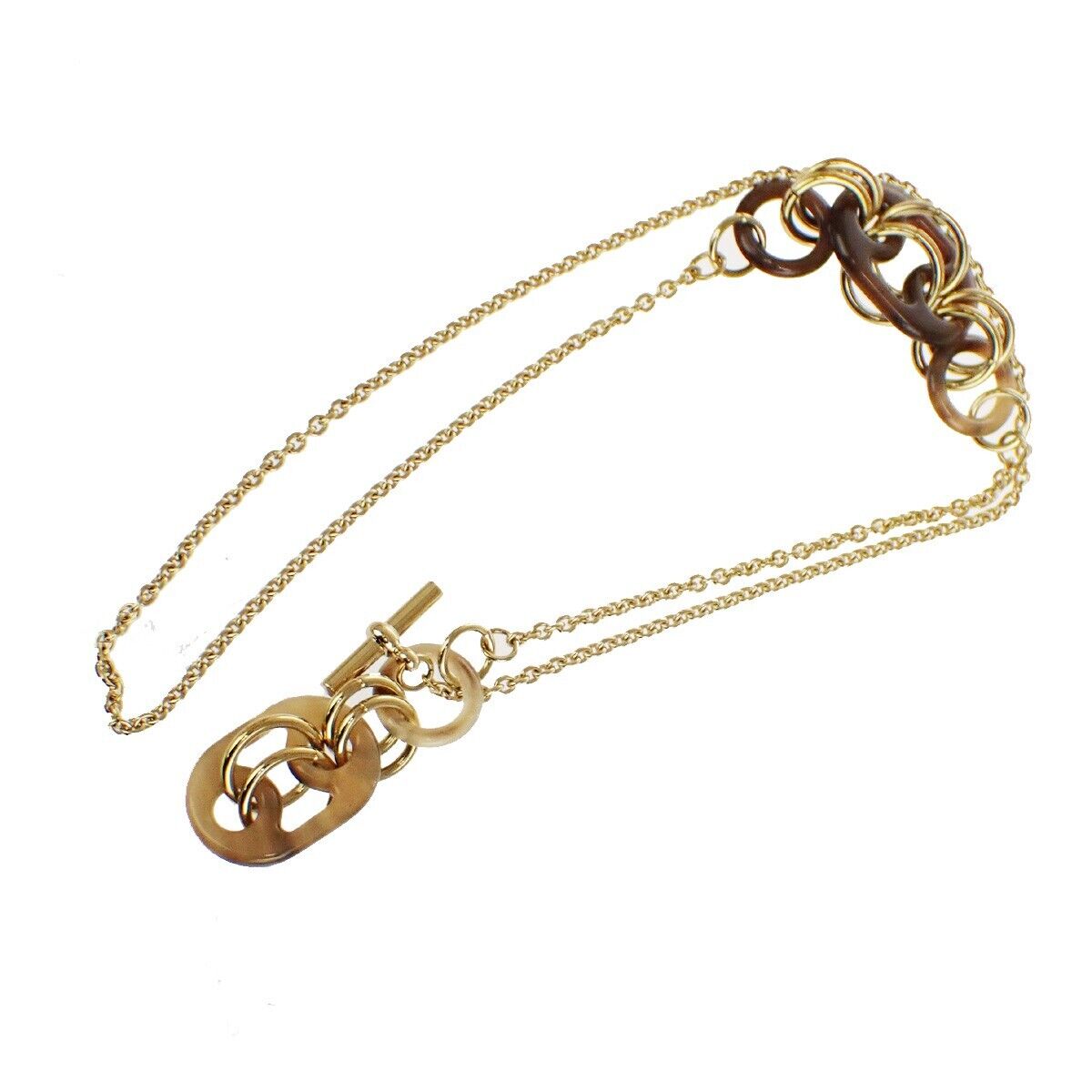 HERMES Logo Eurydice Chain Necklace Pendant Gold France Accessory 11RJ102