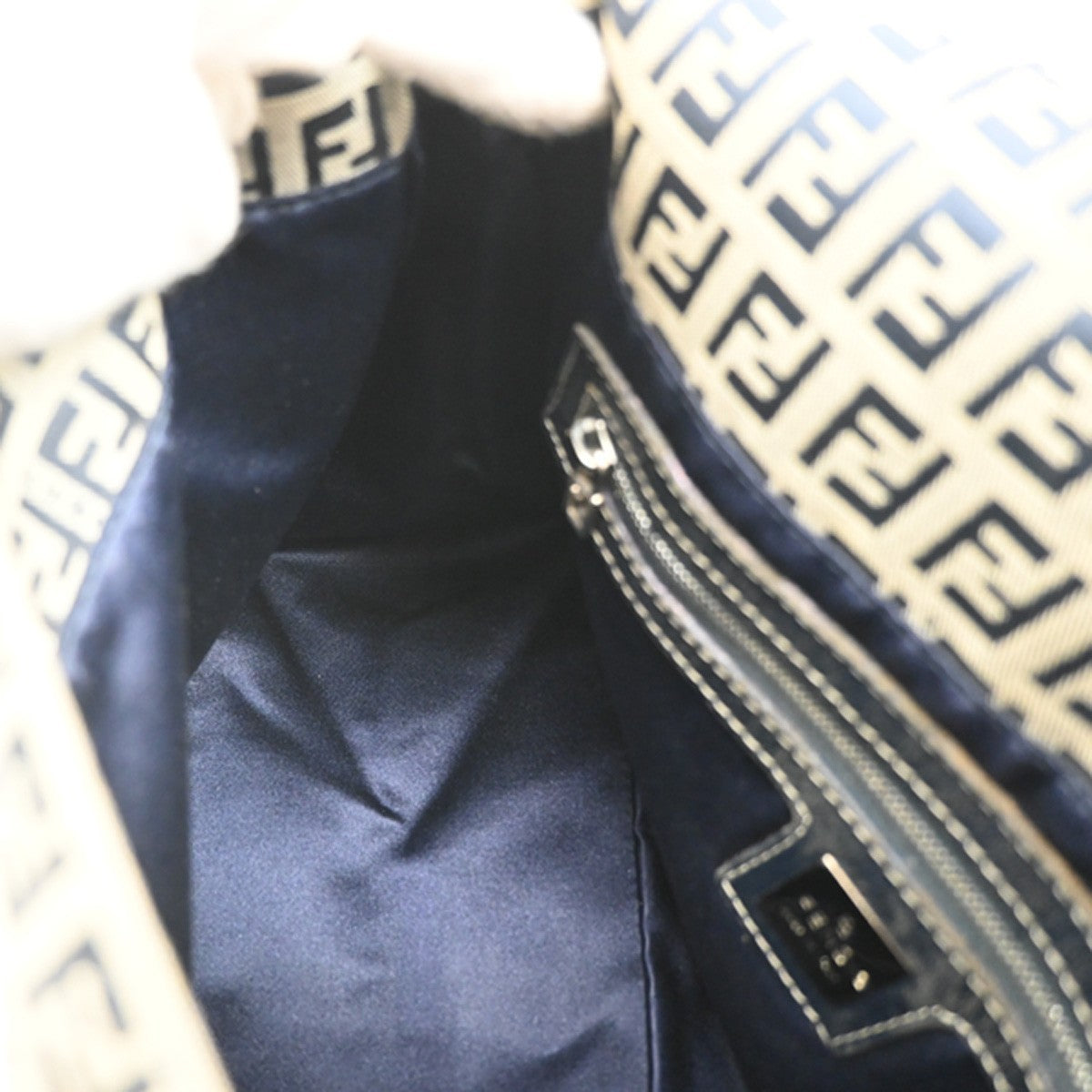 FENDI Mamma bucket Zuccino Shoulder Hand Bag Canvas Leather Navy Italy 79MA143