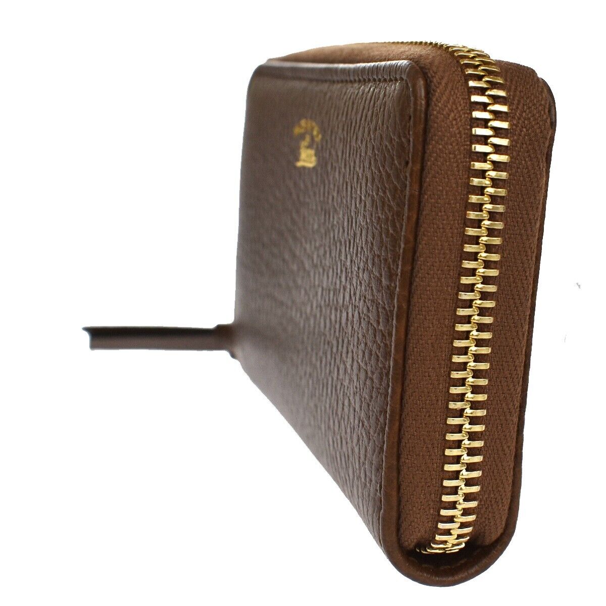 GUCCI Logo Zipper Coin Case Wallet Leather Brown Gold Made In Italy 83YC830