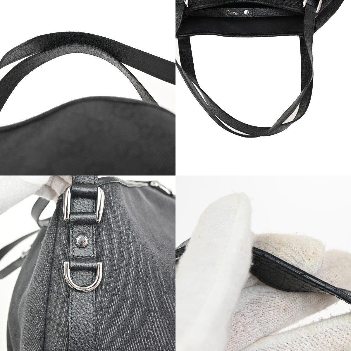 GUCCI GG Pattern Abbey Shoulder Bag Leather canvas Black SHW Italy 76KB625