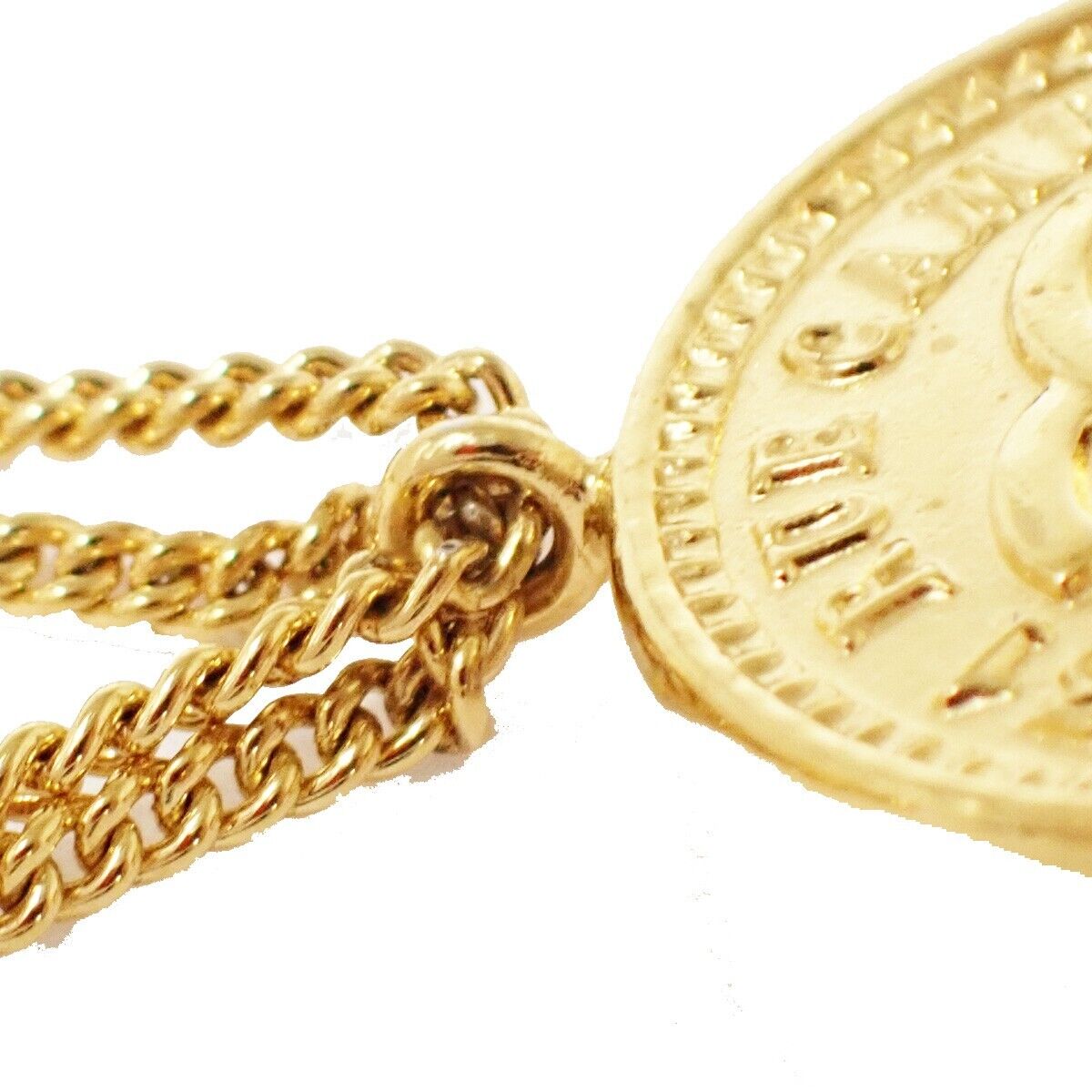 CHANEL CC Logo Matelasse Round Pin Brooch 95P GHW Accessory Vintage 70SH107