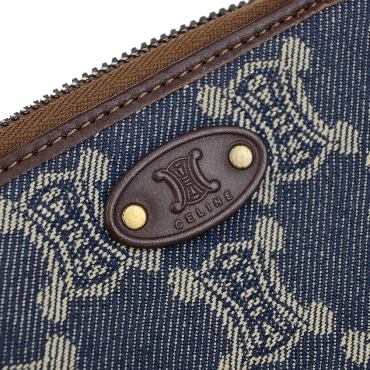 CELINE Logo Macadam Pattern Shoulder Mini,Wallet Denim Leather Blue GHW 36SJ350