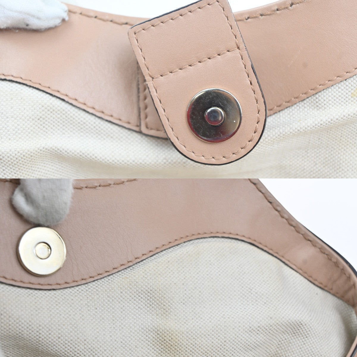 GUCCI GG Logo Diamante Sukey Shoulder Hand Bag Canvas Leather Beige Pink 74KC440