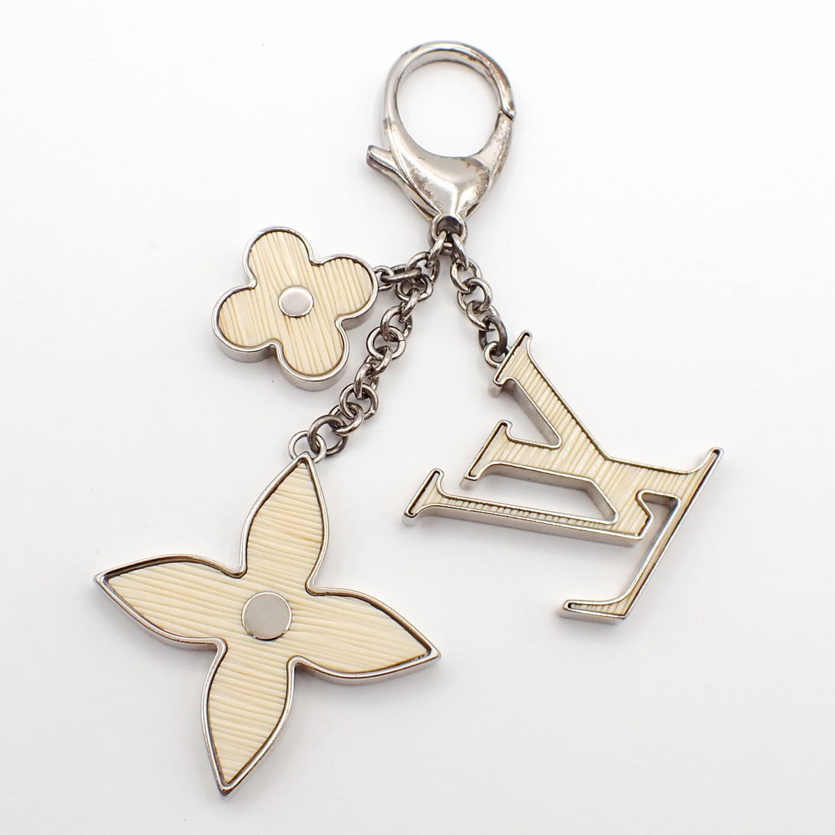 LOUIS VUITTON Logo Bijoux Sac Bag Charm White Silver M65085 69AA127