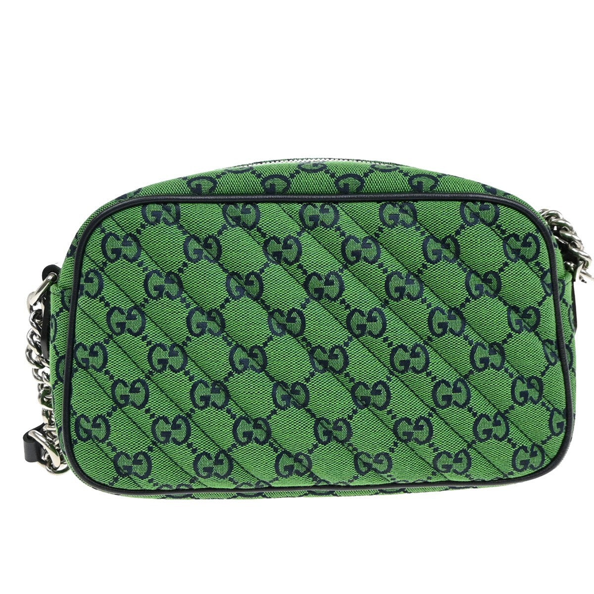 GUCCI Marmont GG Pattern Chain Shoulder Bag Canvas Leather Green 631RF291