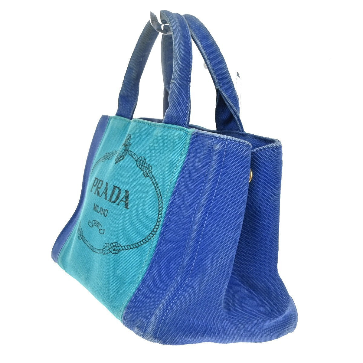 PRADA Logo CANAPA Mini Hand Bag Canvas Leather Blue GN GHW 61CB055