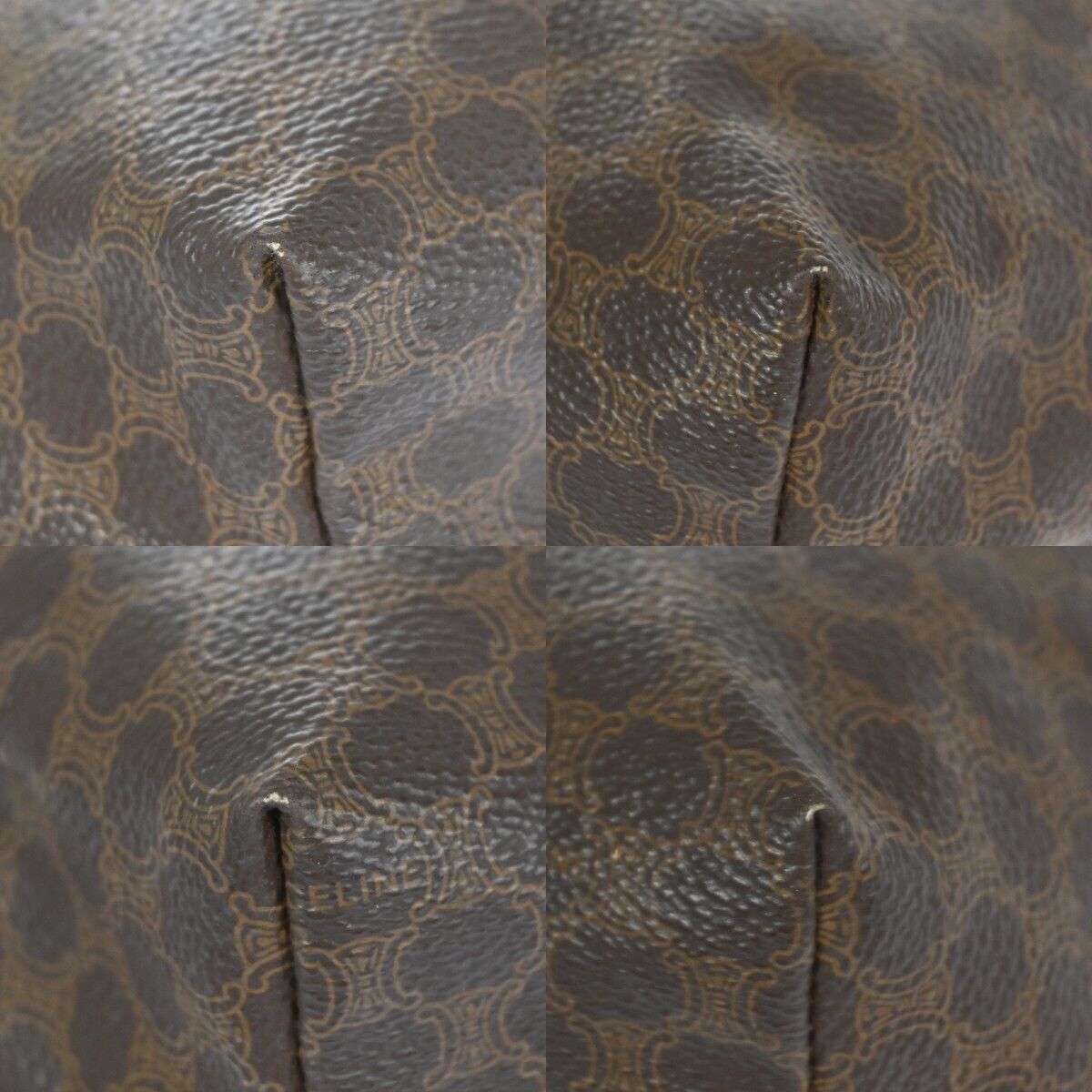CELINE Logo Macadam Pattern Clutch Hand Bag PVC Leather Brown Italy 02ED480