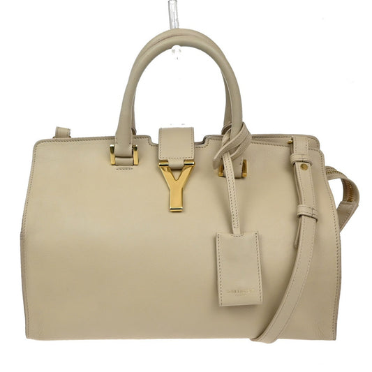 SAINT LAURENT  Logo Classic Y Cabas 2 Way Hand Bag Leather Beige Gold 72KP447