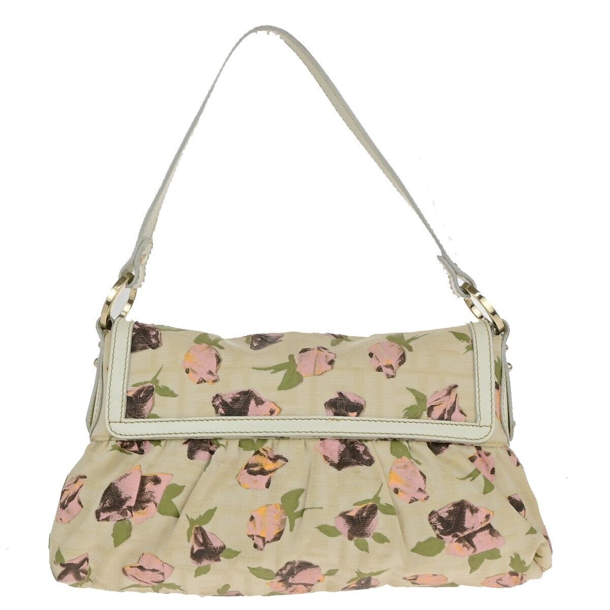 FENDI Logo Zucca Pattern Flower Hand Bag Canvas Leather Beige Pink Italy 88ED405