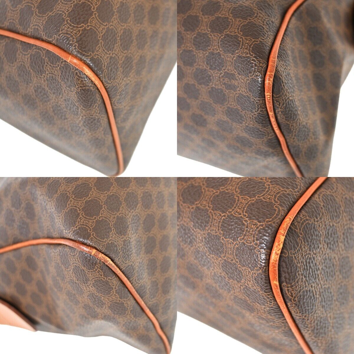 CELINE Logo Macadam Pattern  Hand Bag PVC Leather Brown Gold Italy 30FA326