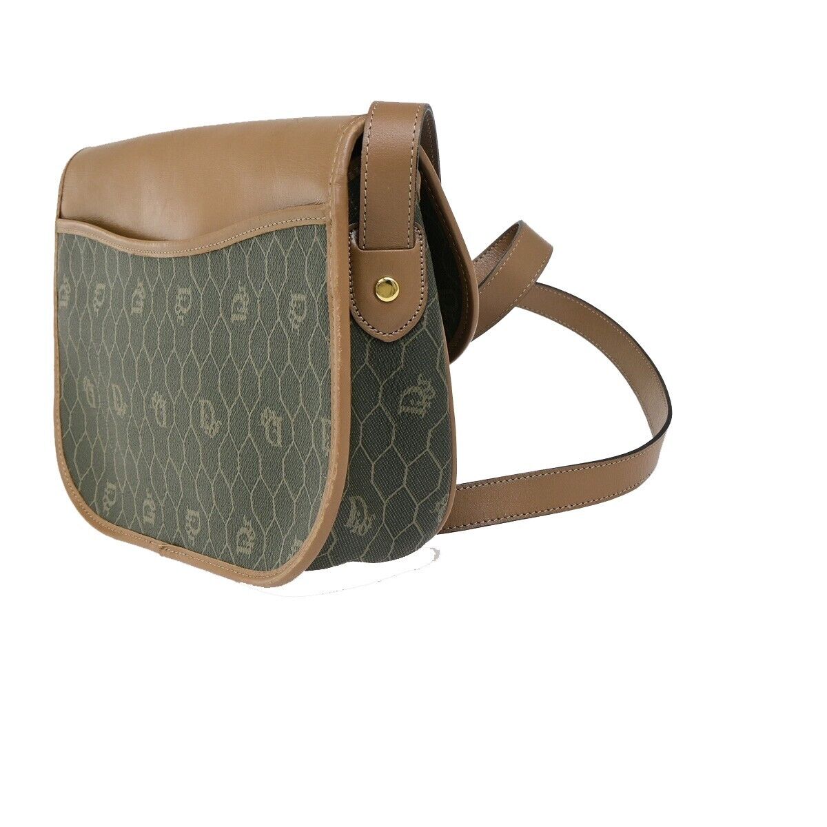 CHRISTIAN DIOR Logos Honeycomb Shoulder Bag PVC Leather Brown Gold 36FB184