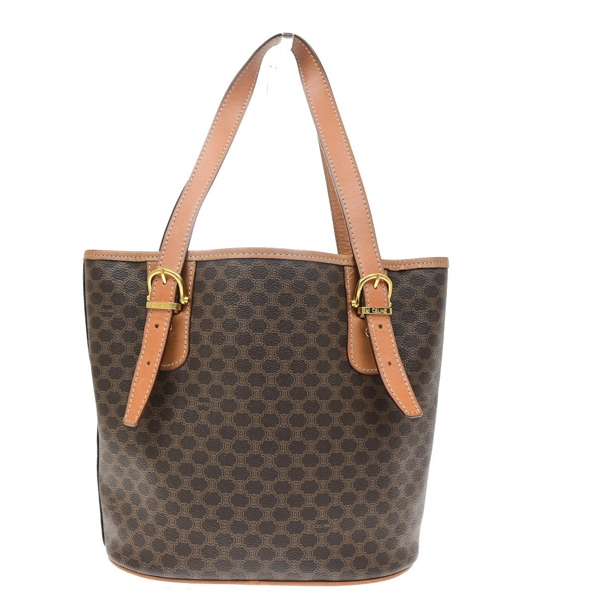 CELINE Logo Macadam Pattern Shoulder Tote Bag PVC Leather Brown GHW 35KD192