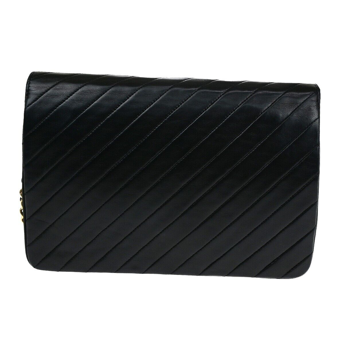 CHANEL CC Bias Stitch Chain Shoulder Bag Leather Black GHW Vintage 645RF150