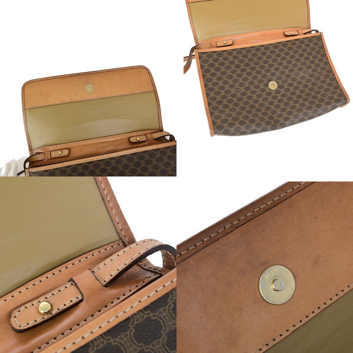 CELINE Logo Macadam Pattern Shoulder Bag PVC Leather Brown GHW Italy 65FB173