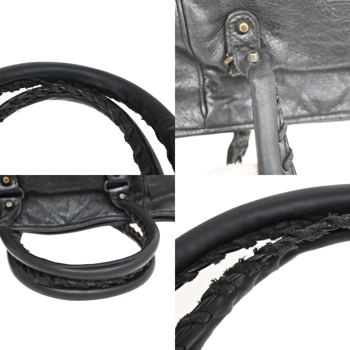 BALENCIAGA Logo The Sunday Shoulder Tote Hand Bag Leather Black Mirror 70YH628