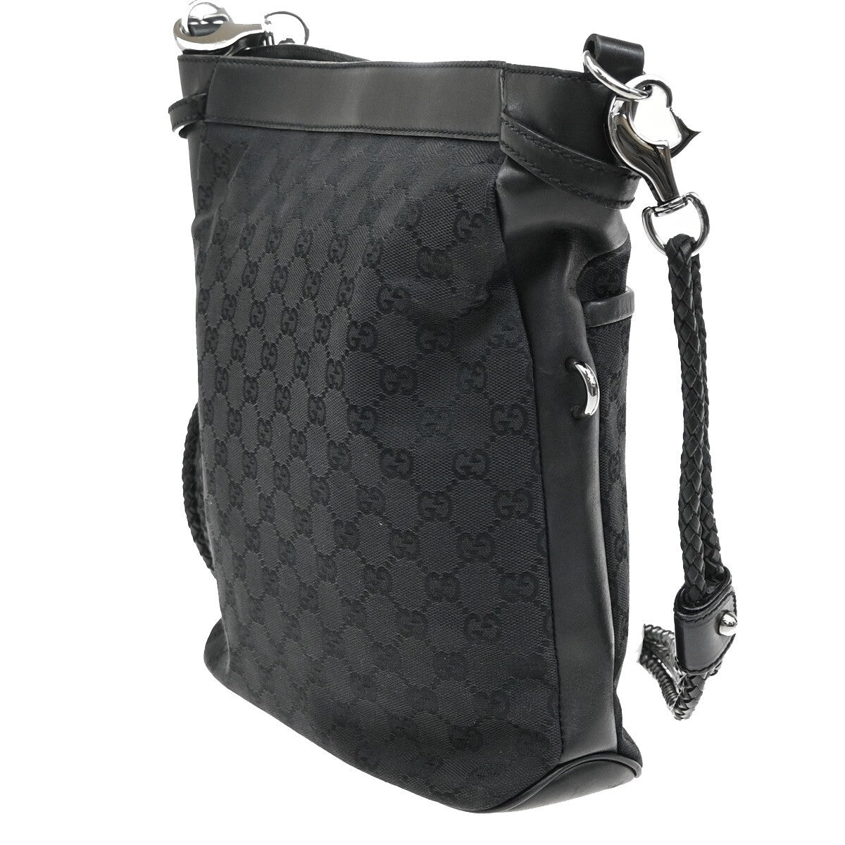 GUCCI Logo GG Pattern Cross Body Shoulder Bag Canvas Leather Black Italy 80EE311