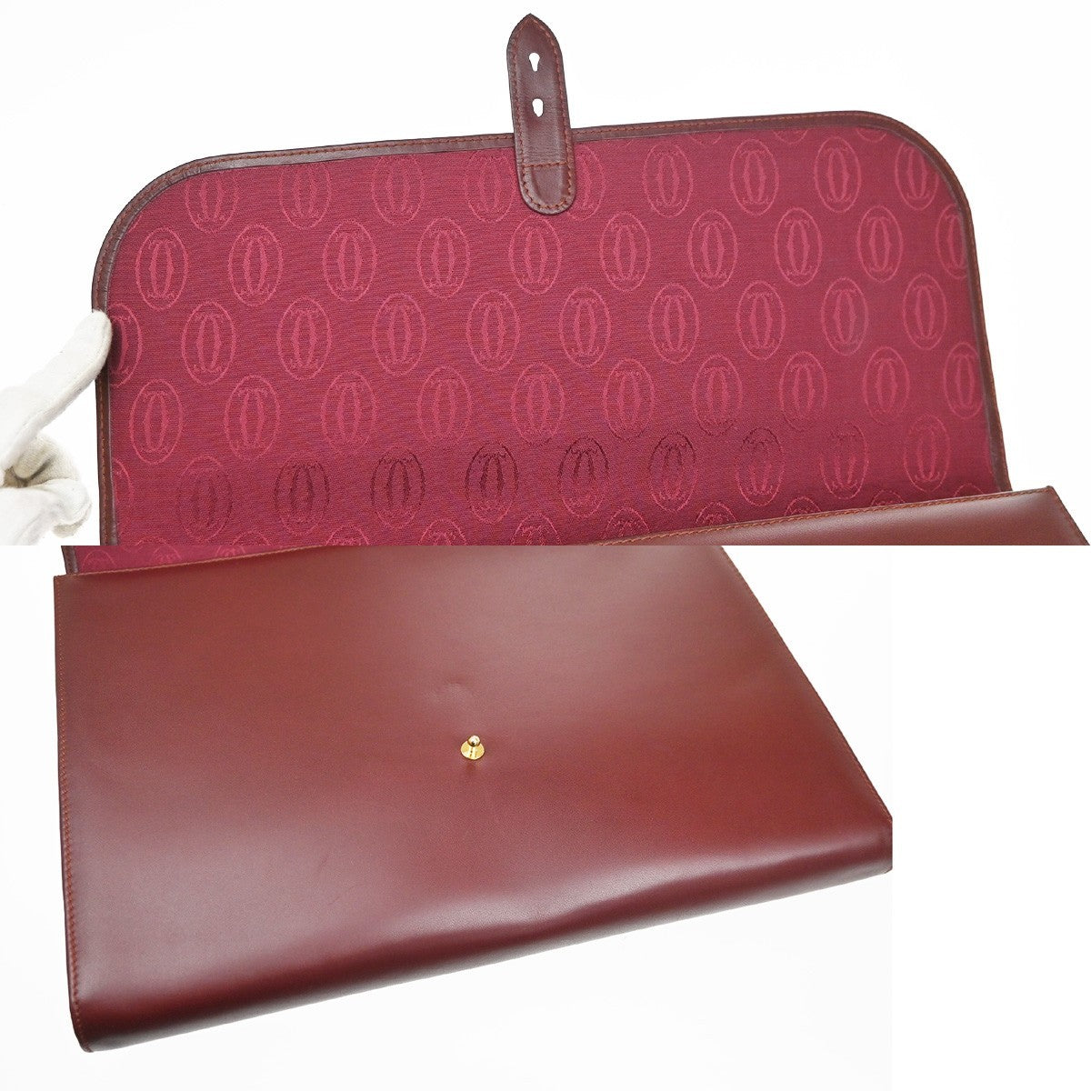 CARTIER Logo Must Line Clutch Hand Bag Leather Red Burgundy GHW 09MA544