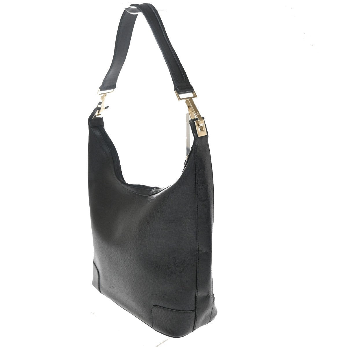 GUCCI Logo Shoulder Hobo Bag Leather Black GHW Italy 32YJ126