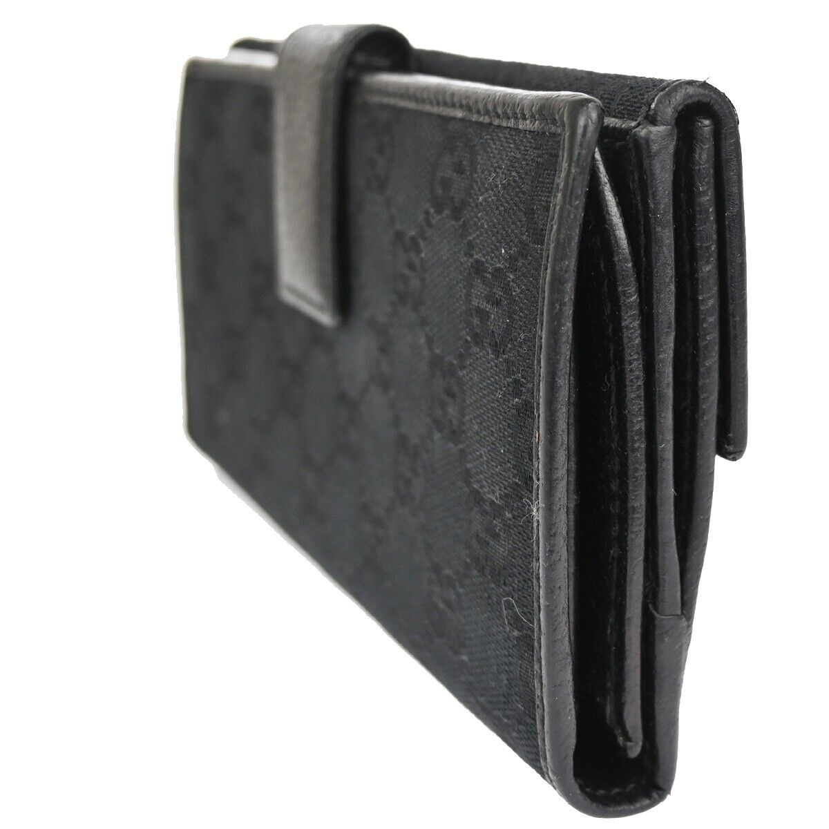 GUCCI Princy GG Pattern Long Bifold Wallet Purse Canvas Leather Black 02YD939