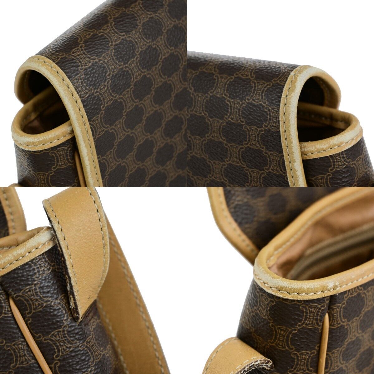 CELINE Logo Macadam Pattern Shoulder Bag PVC Leather Brown GHW Italy 69ED034