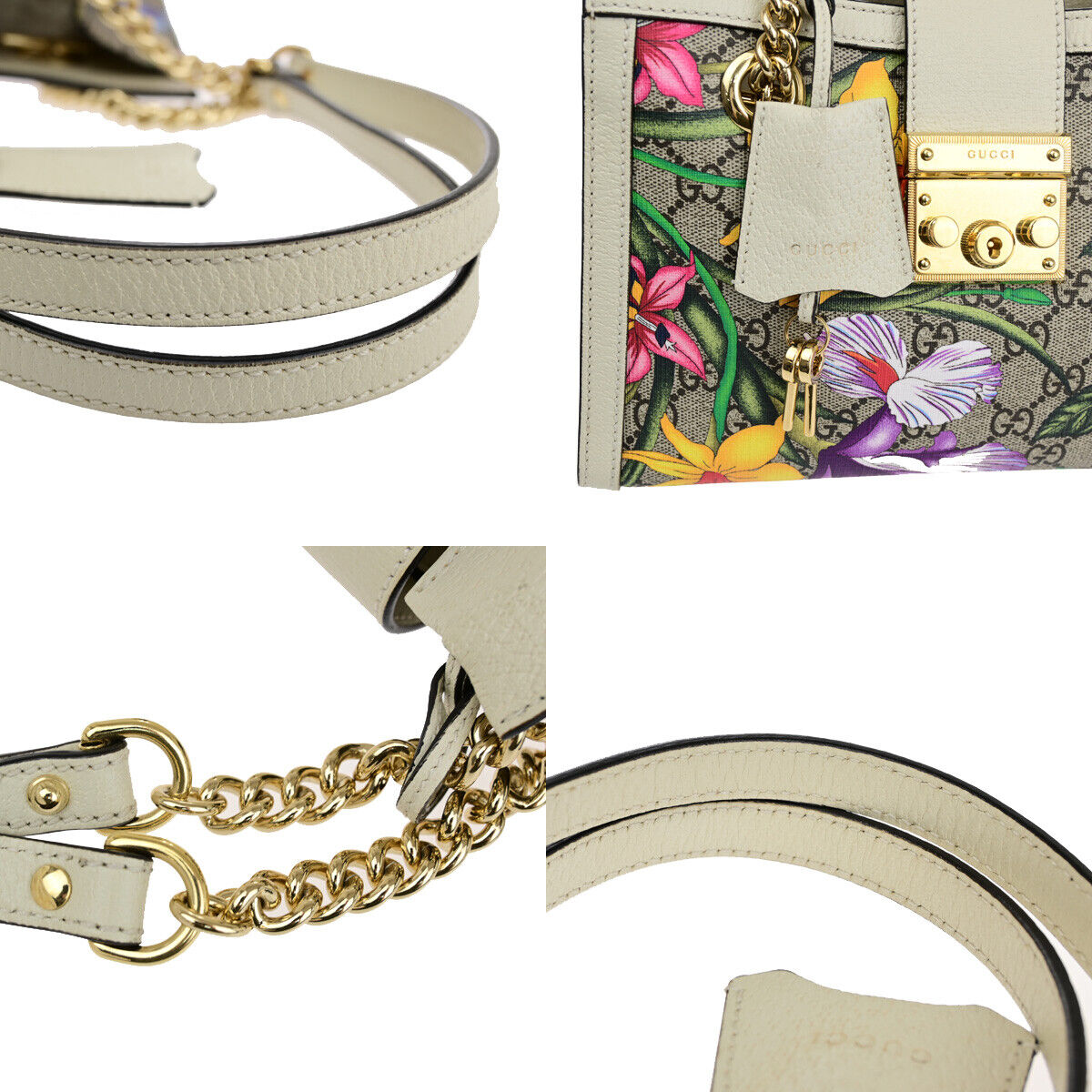GUCCI Padlock GG Supreme Flora Shoulder Bag PVC Leather WE BN Italy 29SJ246