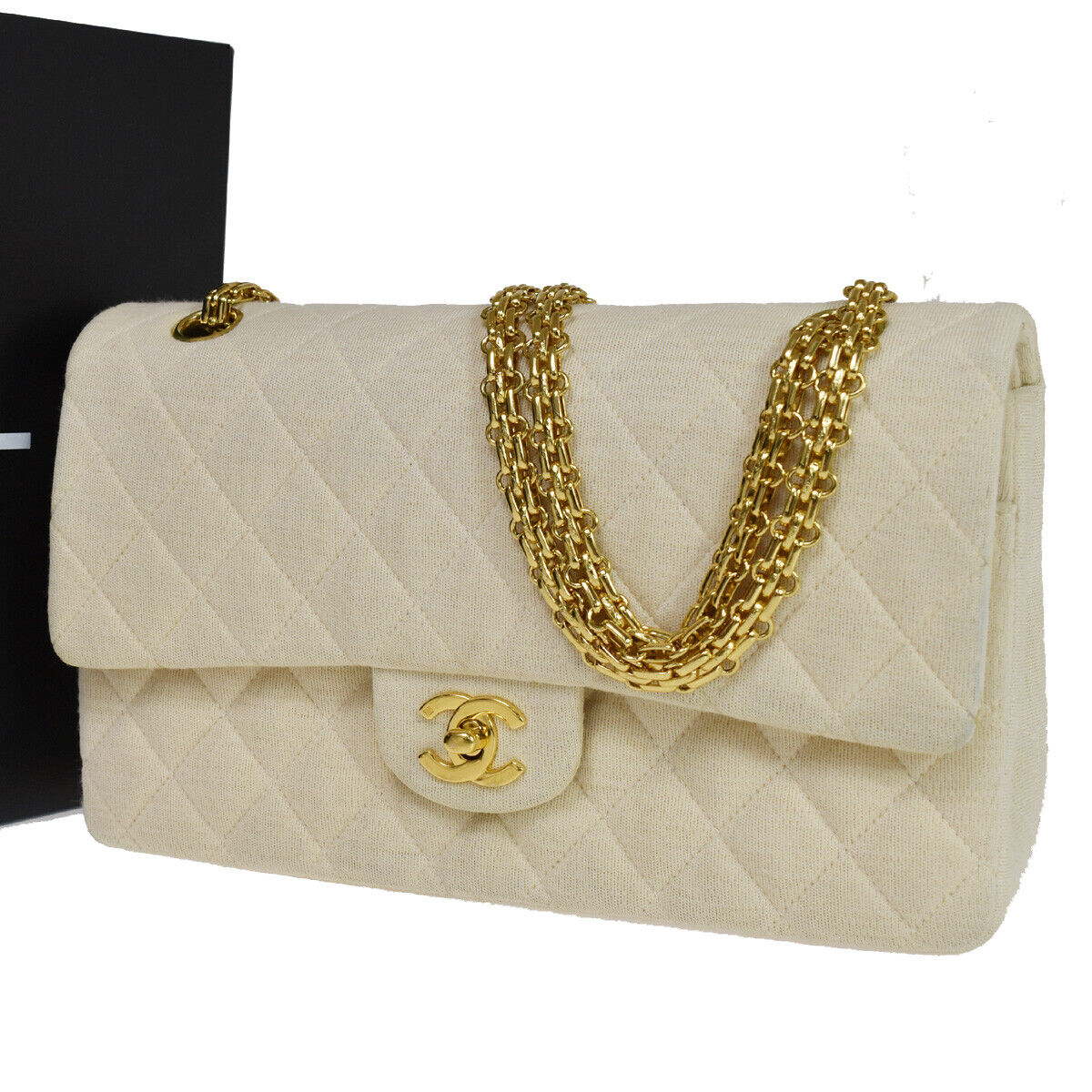 CHANEL CC Matelasse 25 Double Flap Chain Shoulder Bag Canvas Leather IY 332RJ544