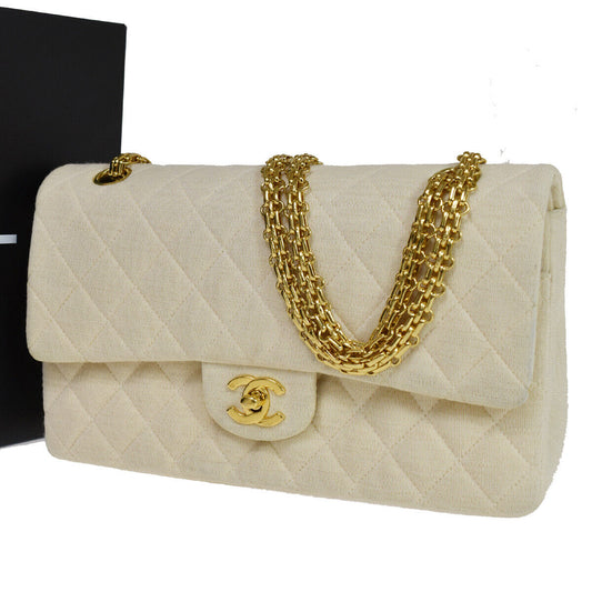 CHANEL CC Matelasse 25 Double Flap Chain Shoulder Bag Canvas Leather IY 332RJ544