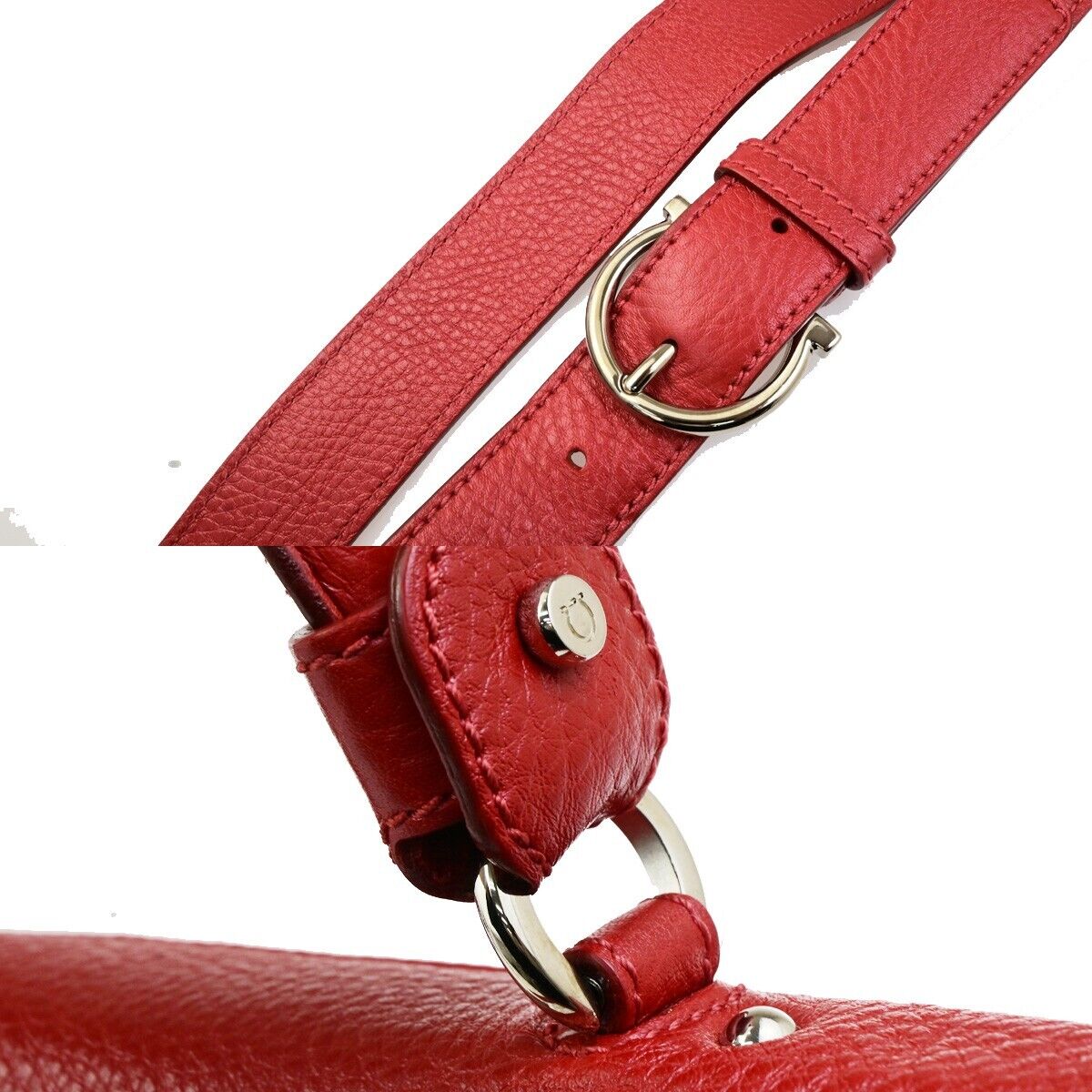 SALVATORE FERRAGAMO Gancini 2Way Shoulder Hand Bag Leather Red SHW 34ED318