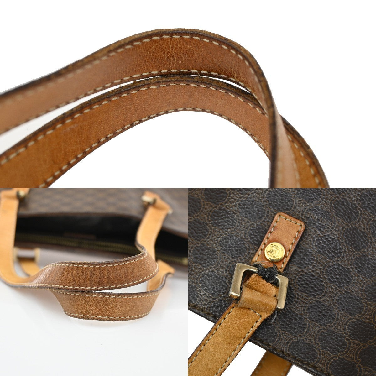 CELINE Logo Macadam Pattern Shoulder Tote Bag PVC Leather Brown Italy 04KP161