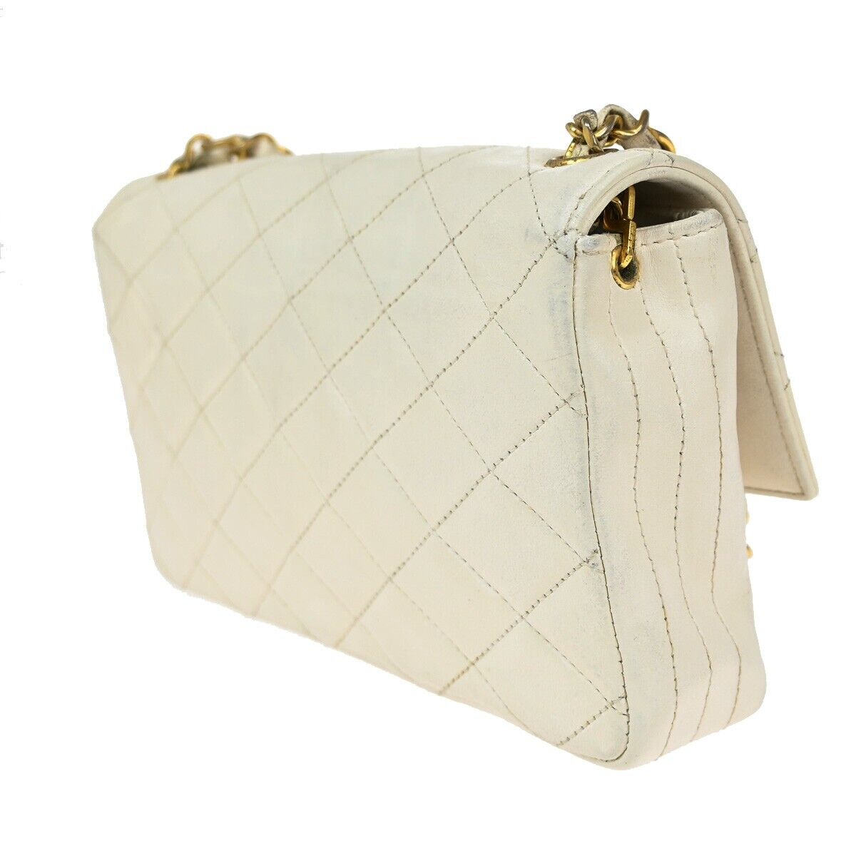 CHANEL CC Logo Matelasse Chain Shoulder Bag Leather White GHW Vintage 650RJ771