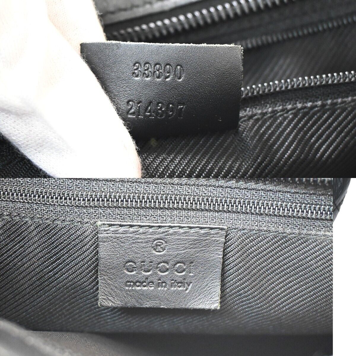 GUCCI Logo GG Pattern Shoulder Tote Bag Canvas Leather Black Silver 38SH187