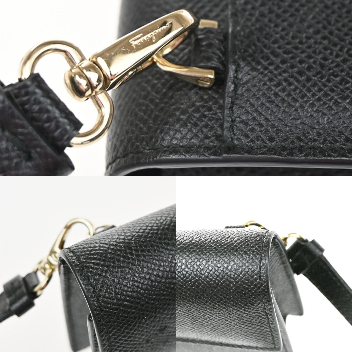 SALVATORE FERRAGAMO Logo Gancini Mini Shoulder Bag Leather Black GHW 37YH951