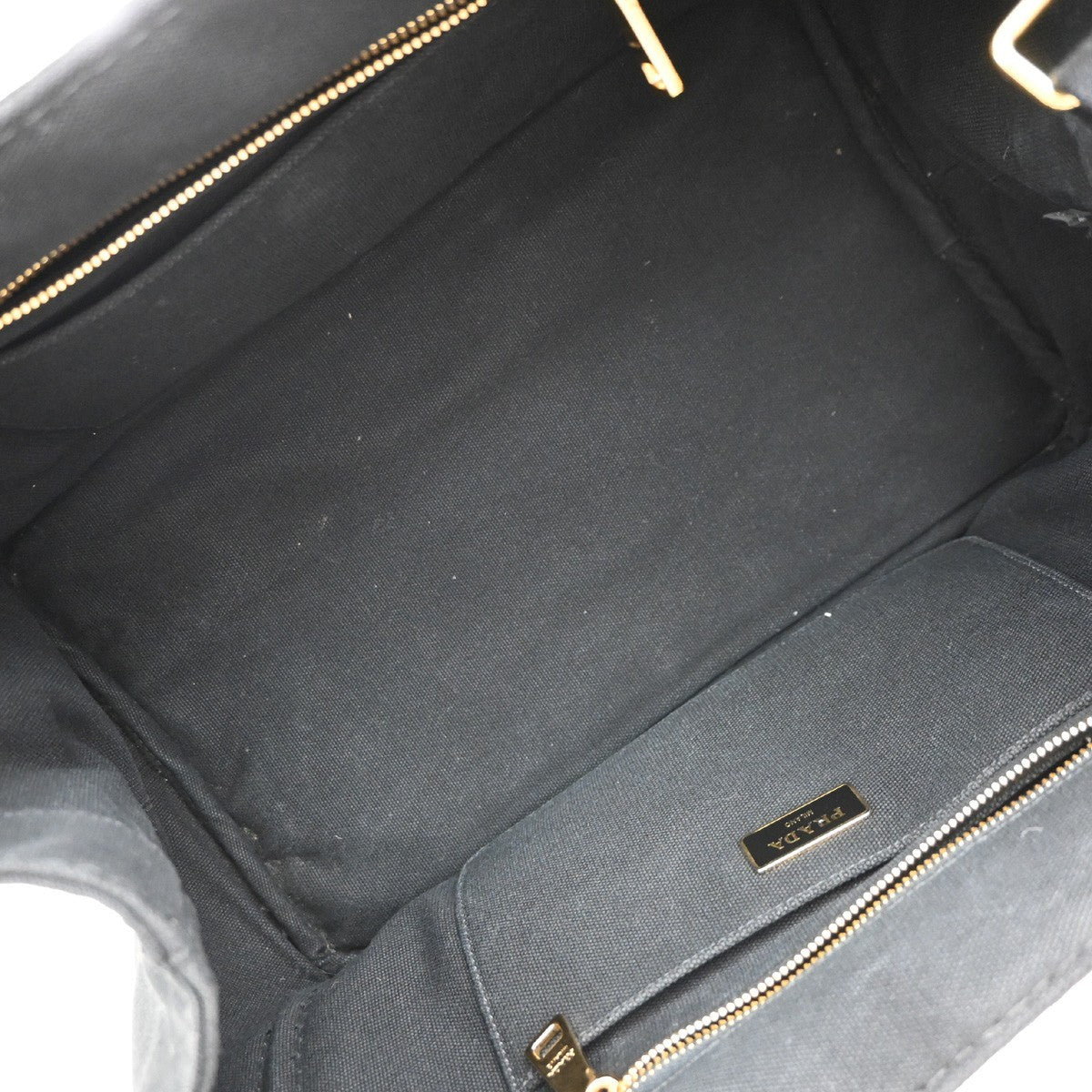 PRADA Logo Canapa 2Way Shoulder Hand Bag Canvas Leather Black GHW Italy 74KP225