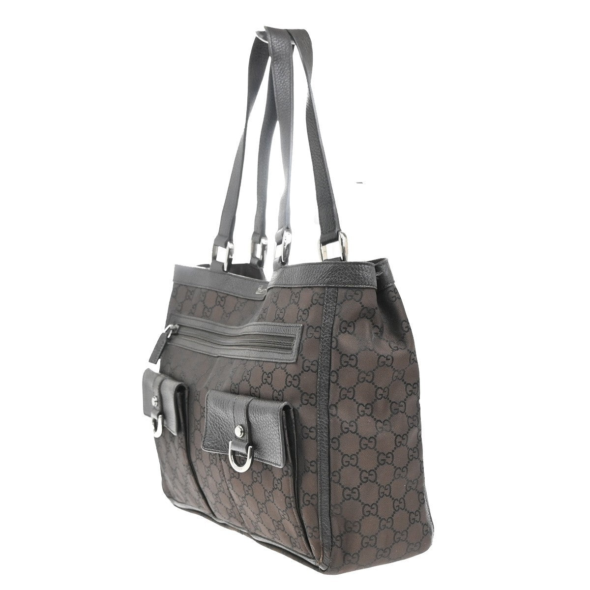 GUCCI Logo GG Shoulder Tote Hand Bag Canvas Leather Brown SHW Italy 80KC595